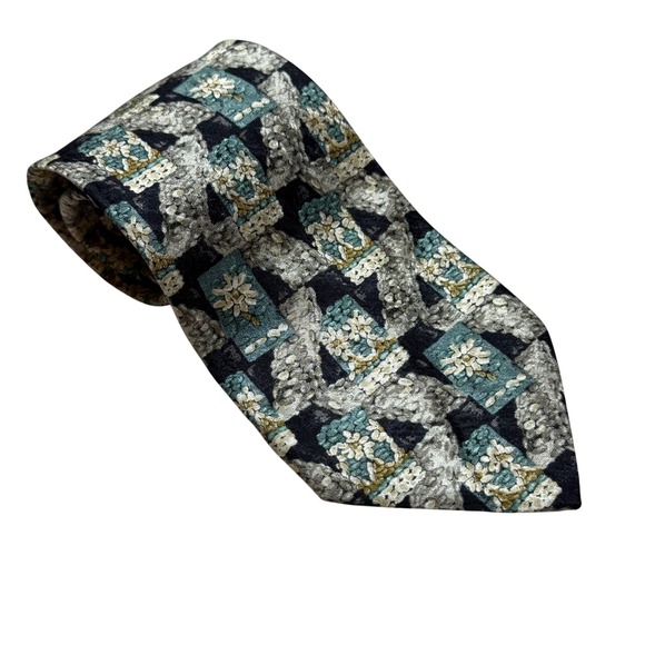 Ermenegildo Zegna 100% Silk Jacquard Floral Necktie Green Black Italian